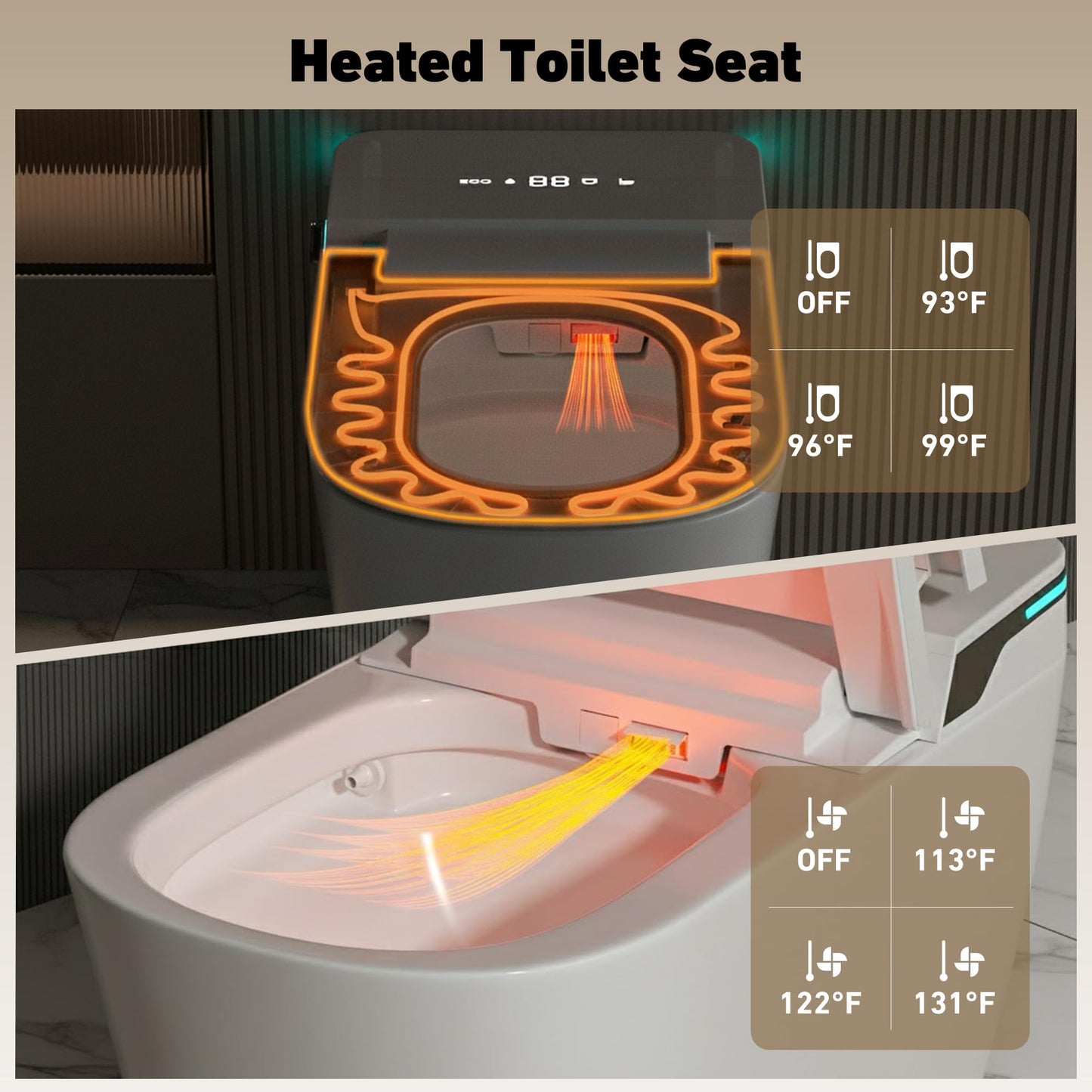 Smart Bidet Toilet with Built-In Tank, ONIRAP Luxury Smart Toilet with Heated Seat, Instant Warm Water Wash & Dryer, ADA Elongated Toilet for Bathroom