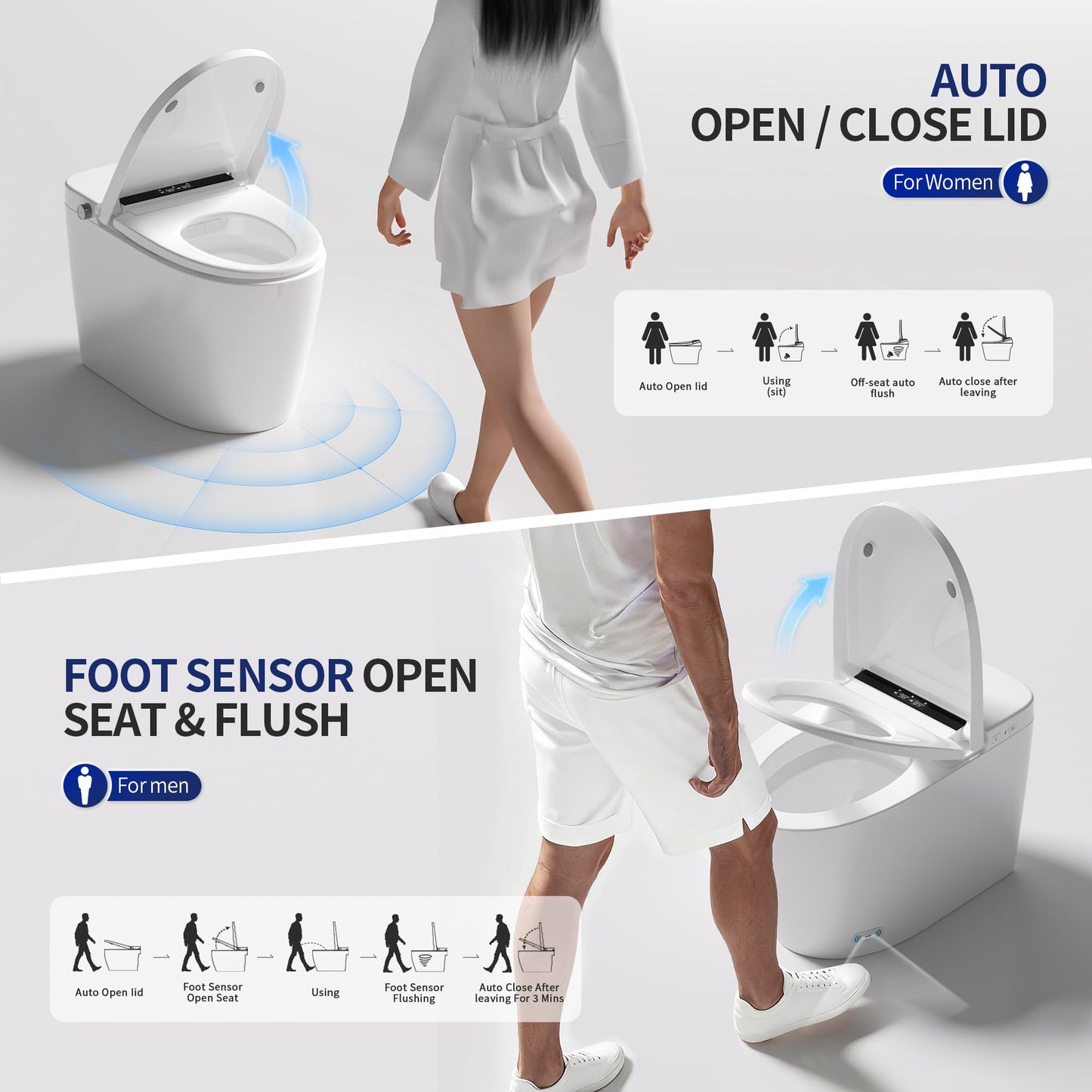 DeerValley Luxury Smart Toilet with Bidet Built in Bubble Wash, Auto Open/Close Lid Water Filter Instant Heated Seat Dryer, Soft-Close Modern Japanese One-Piece Toilet with Night Light for Bathrooms
