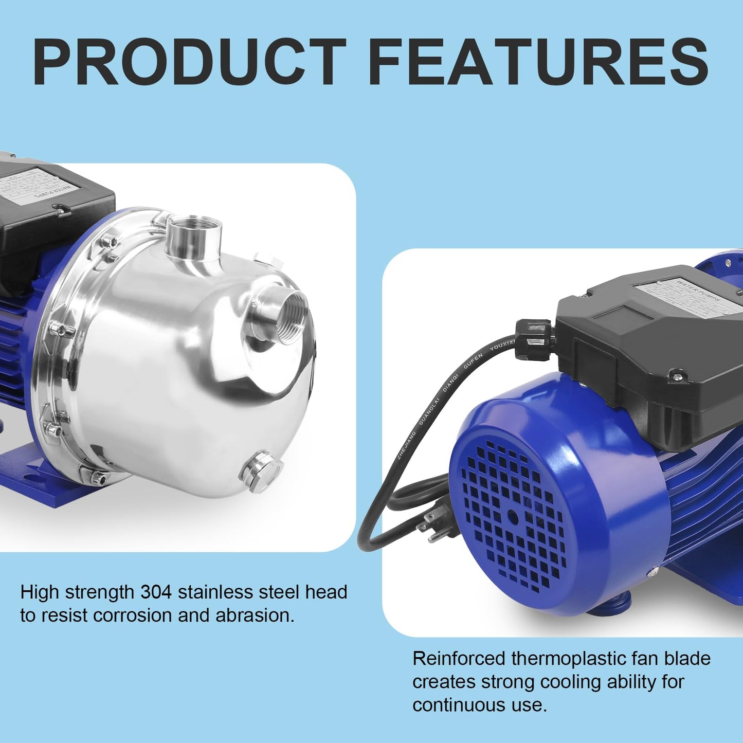 Rioflybee 1.5 HP Shallow Well Booster Pump, 115V 1320 GPH Self-Priming Automatic Booster Jet Pump with 160 FT Head, Stainless Steel Home Water Pressure Pump for Garden Lawn Farm