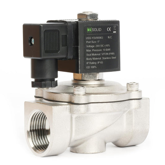 U.S. Solid 1" Stainless Steel Solenoid Valve - 24V DC, Normally Closed, 145 PSI Electric Valve for Water, Air, Diesel