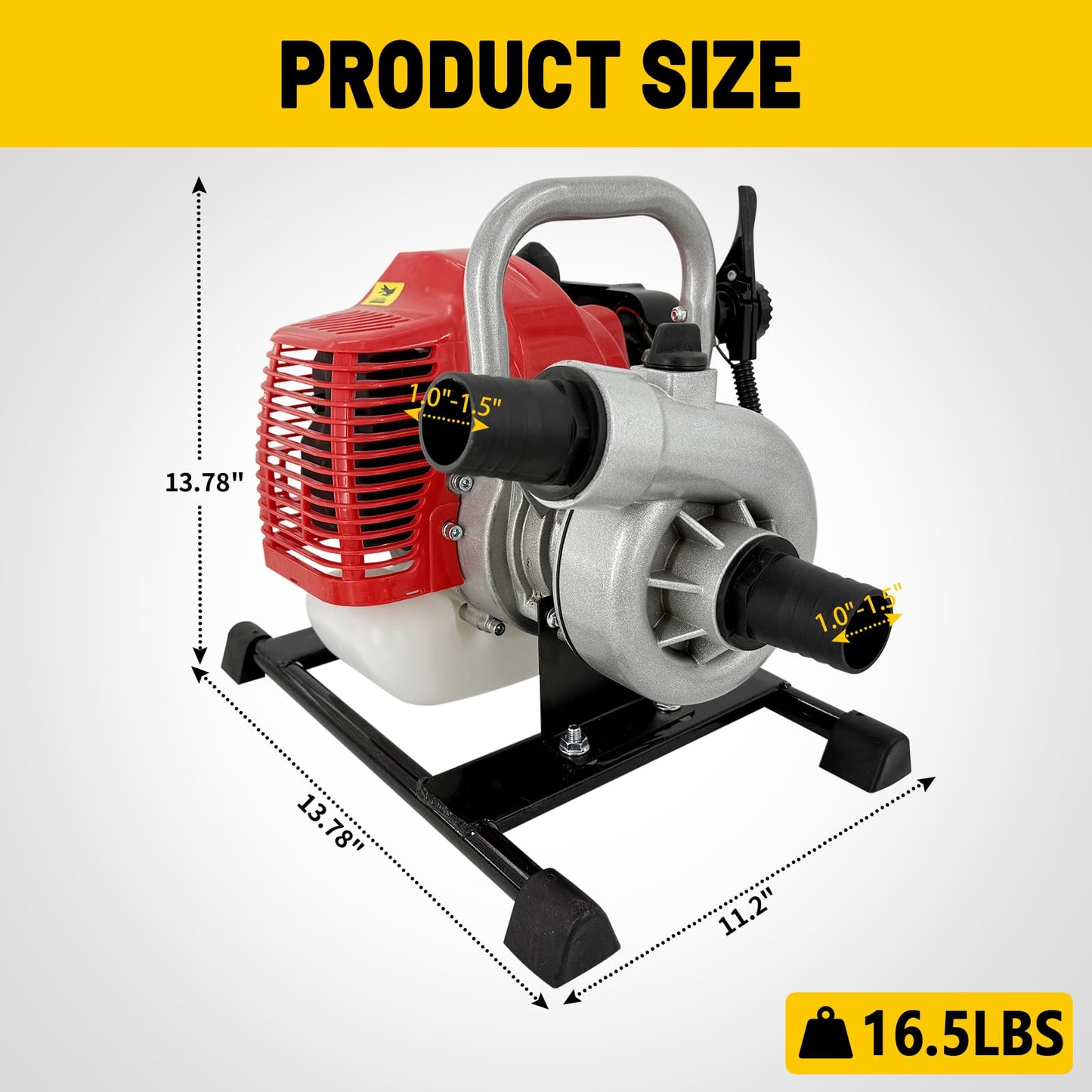 DEVALLEY Gas Water Pump 1.5 Inch 4 Stroke,31cc Gas Powered High Pressure Pump 98ft Lift And 23ft Suction,Trash Water Pump Irrigation Pump For Farmland Garden