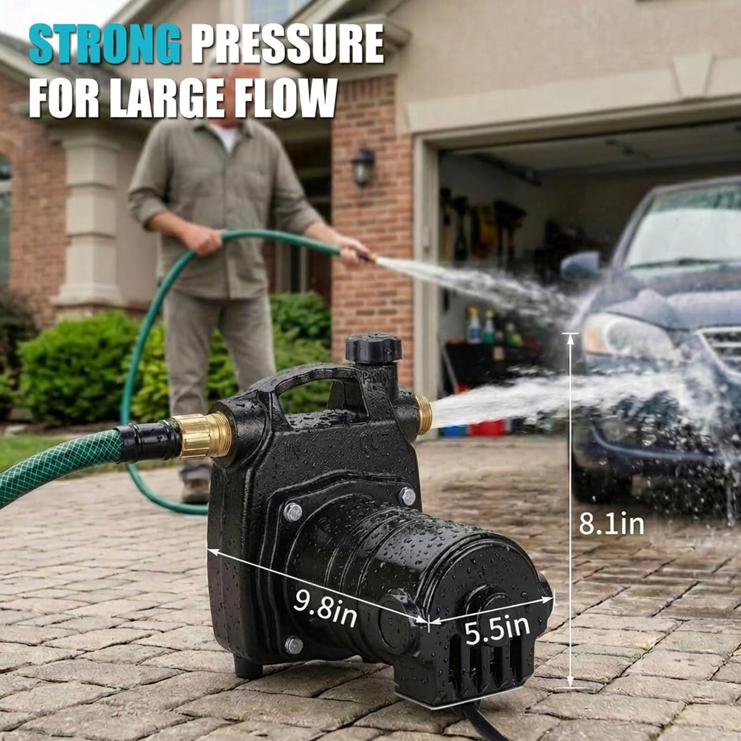 TOPWAY Cast Iron Water Transfer Pump, 115V 1/2HP 1500 GPH Portable High Pressure Electric Utility Water Pump with ON/OFF Switch, for Garden, Rain Barrel, Pool, Pond, Hot Tub, Aquarium Draining