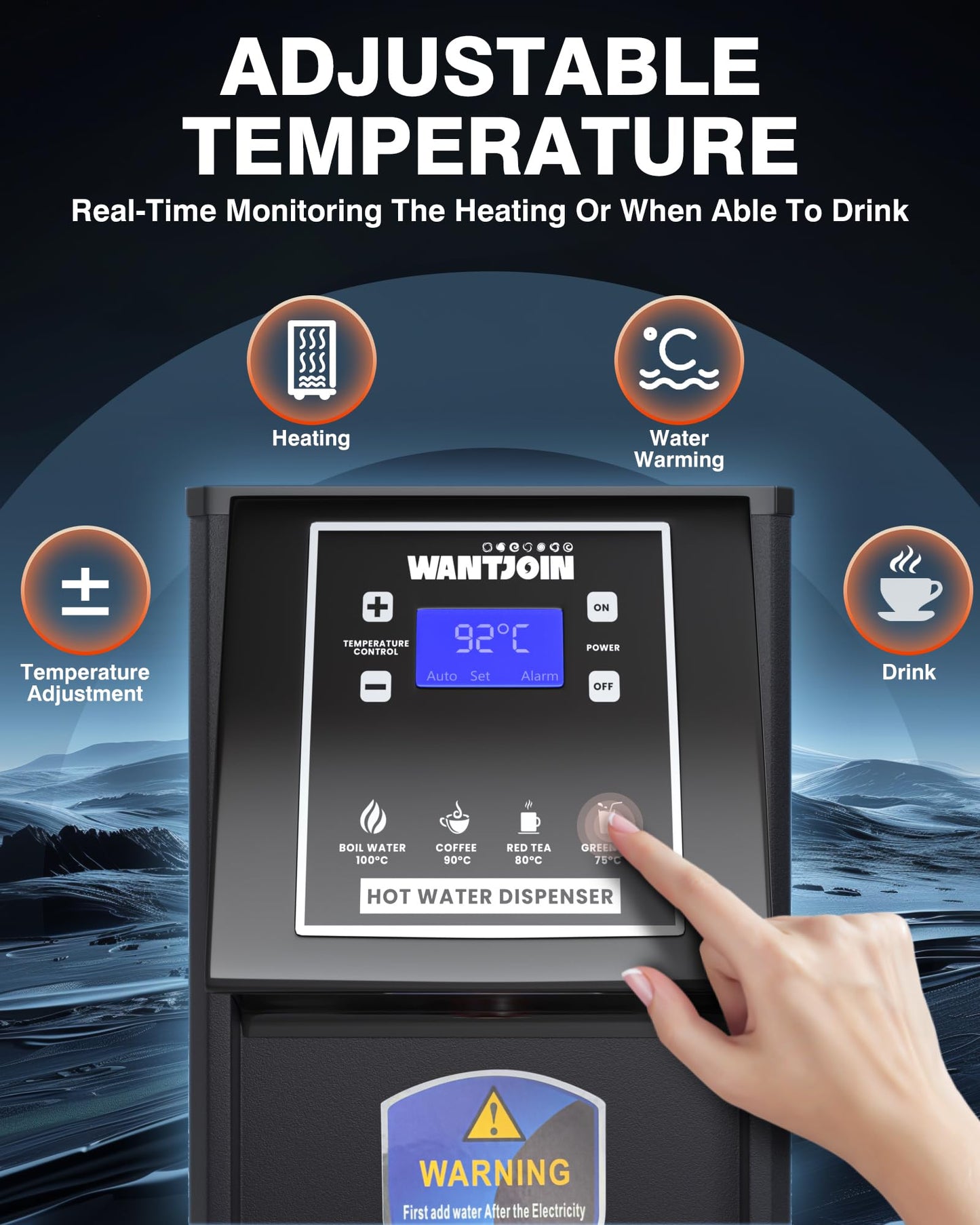 WantJoin commercial hot water dispenser - Electric Water Boiler 30L(7.9GAL)/Hour Adjustable Temperature Control 32°F - 198°F for Coffee Boba Tea Shop Office, 1600W