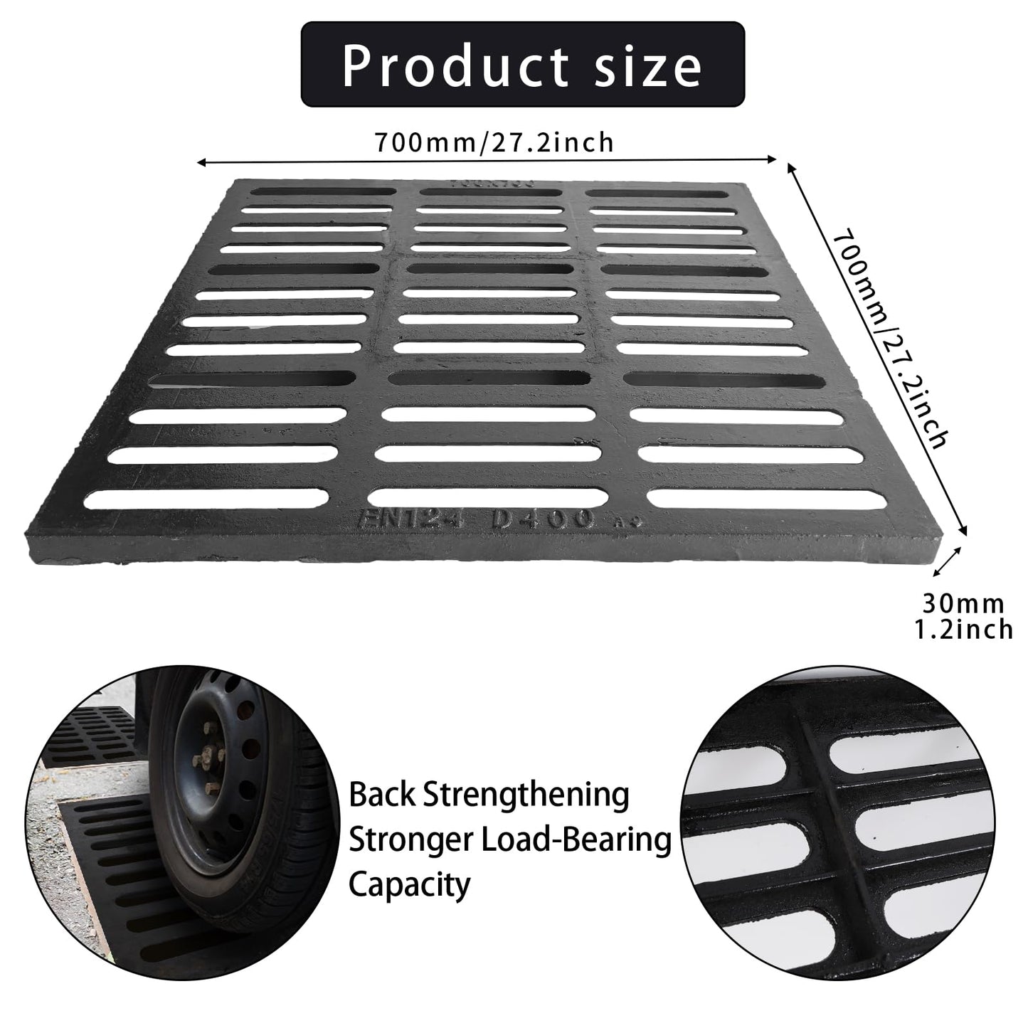apgbwj Cast Iron Drain Grate, 28"X28" Outdoor Drain Cover,Heavy Duty Metal Sewer Drain Cover,Black Square Drain Grate for Concrete Floor (True Size 27.2”x27.2”)