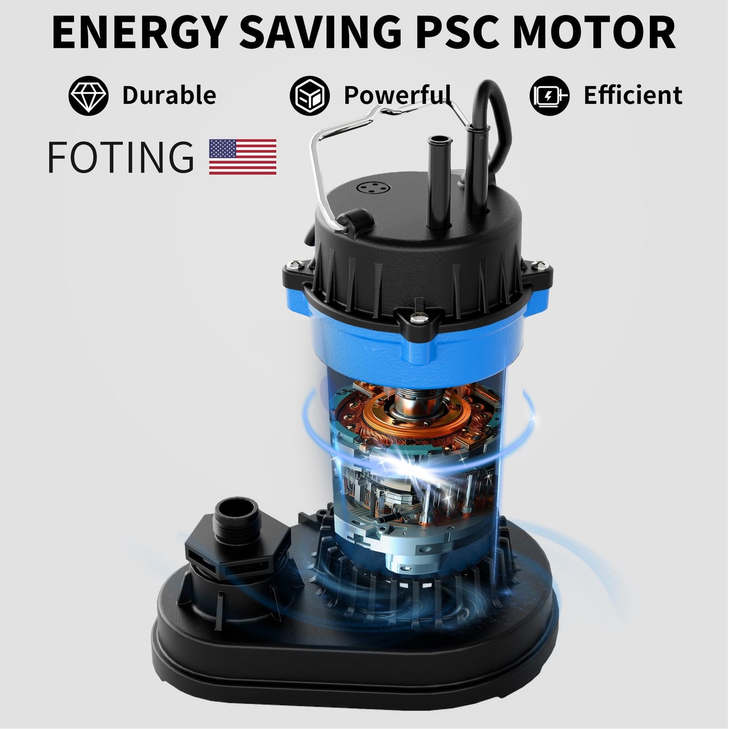 FOTING 3/4HP Submersible Sump Pump,4500 GPH Cast Iron Sewage/Effluent Pump,Automatic Tethered Float Switch,Septic Pump for Basement,Septic Tank,Basin,Sewage Well,1-1/2" NPT Discharge, Dark Blue