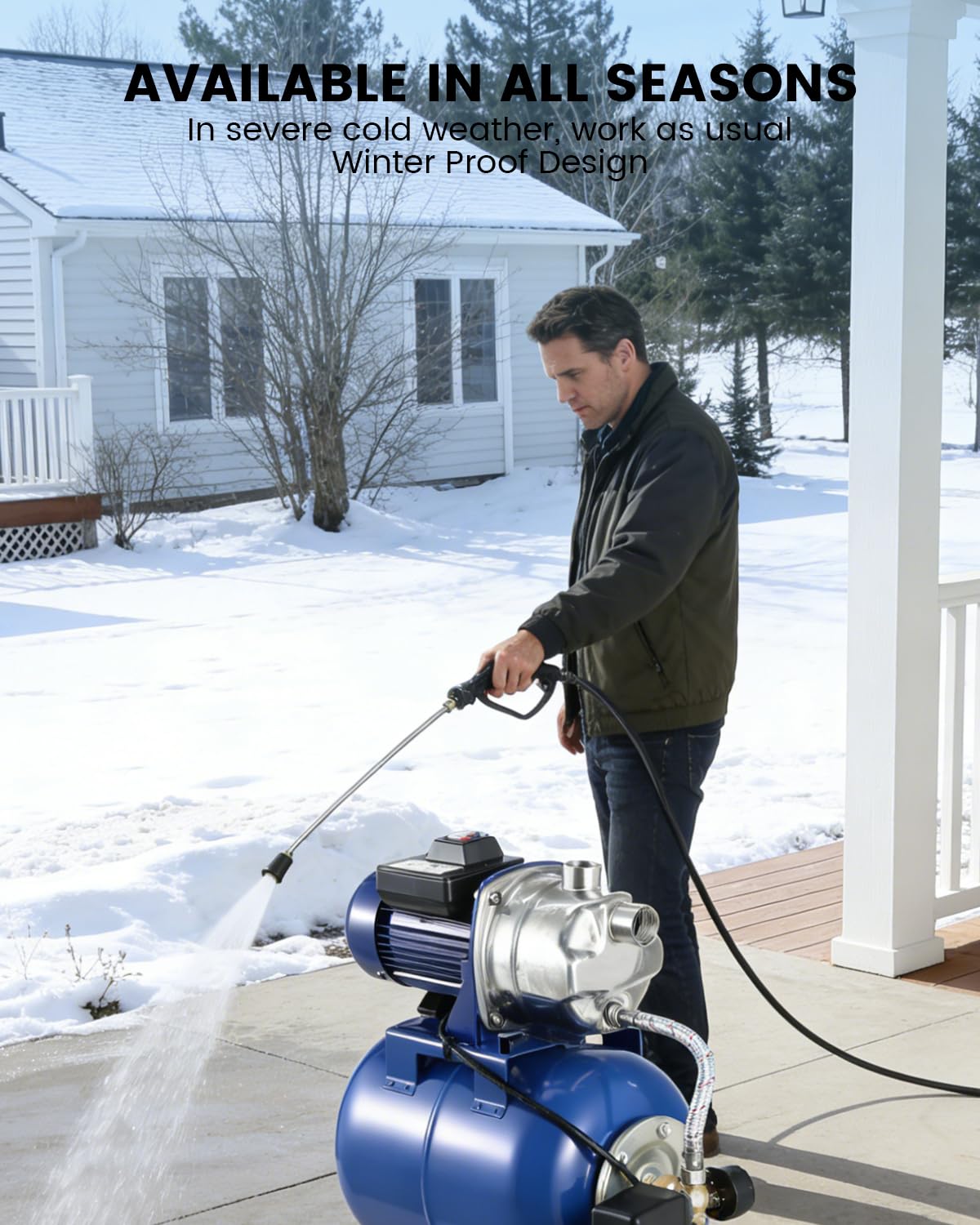 1.6HP Stainless Steel Shallow Well Pump with Pressure Tank - Up to 1320 GPH, 115V, 164FT, Automatic Water Booster Jet Pump for Home, Farm, Garden, Yard (Blue)