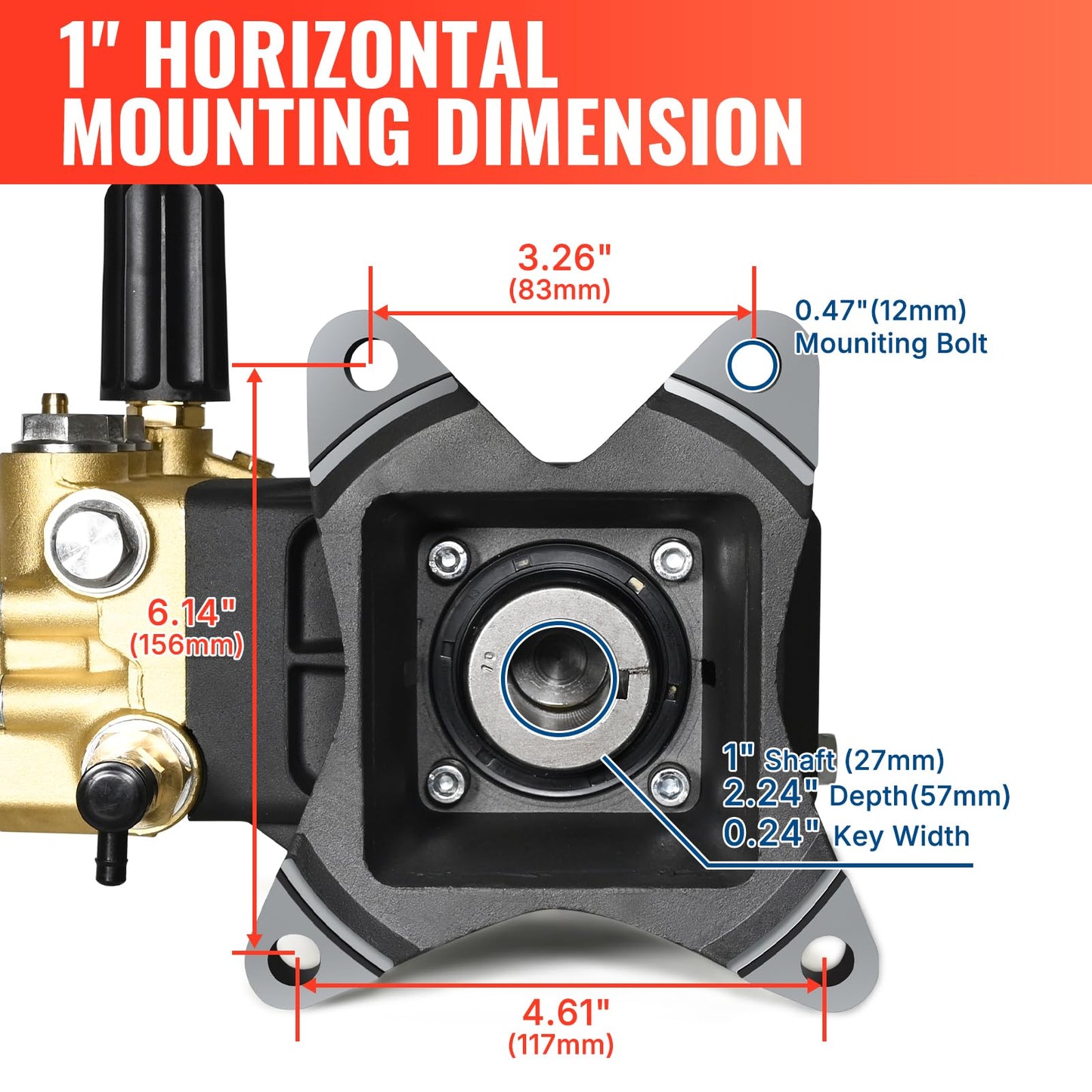 YAMATIC Horizontal Triplex Plunger Pressure Washer Pump 1" Shaft 4000 PSI 3.8 GPM, Replacement for Simpson AAA 90034, 90039,90038, Honda GX340, GX390, GX270 for Industrial Gas Powered Washers