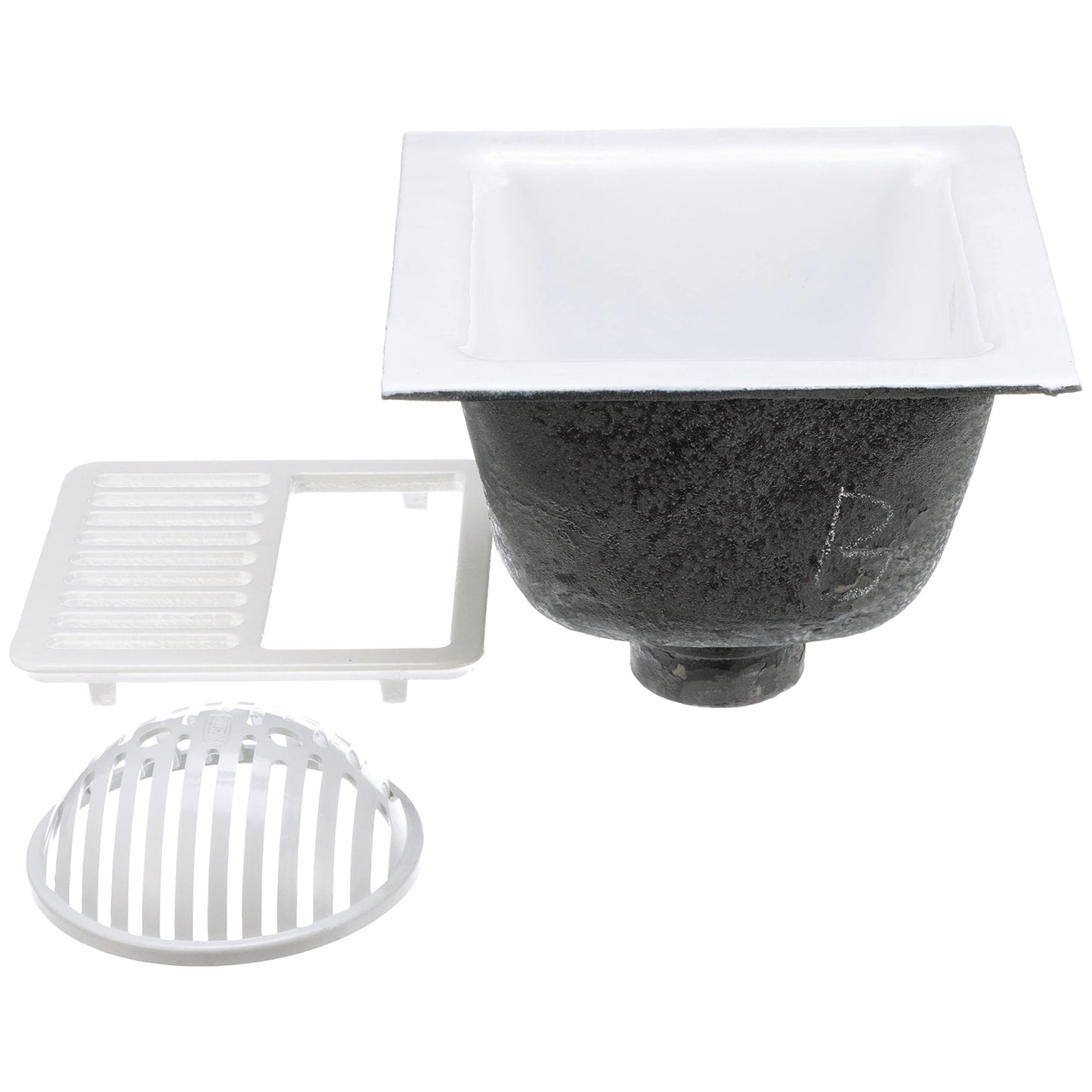 Zurn FD2375-NH3-H FD2375 12"x12" Floor Sink Body & Dome Strainer, 6" Sump Depth, 3" No-Hub, with Half Grate & JP2375-F - Cast Iron Enameled Full Grate for The FD2375 Floor Sink
