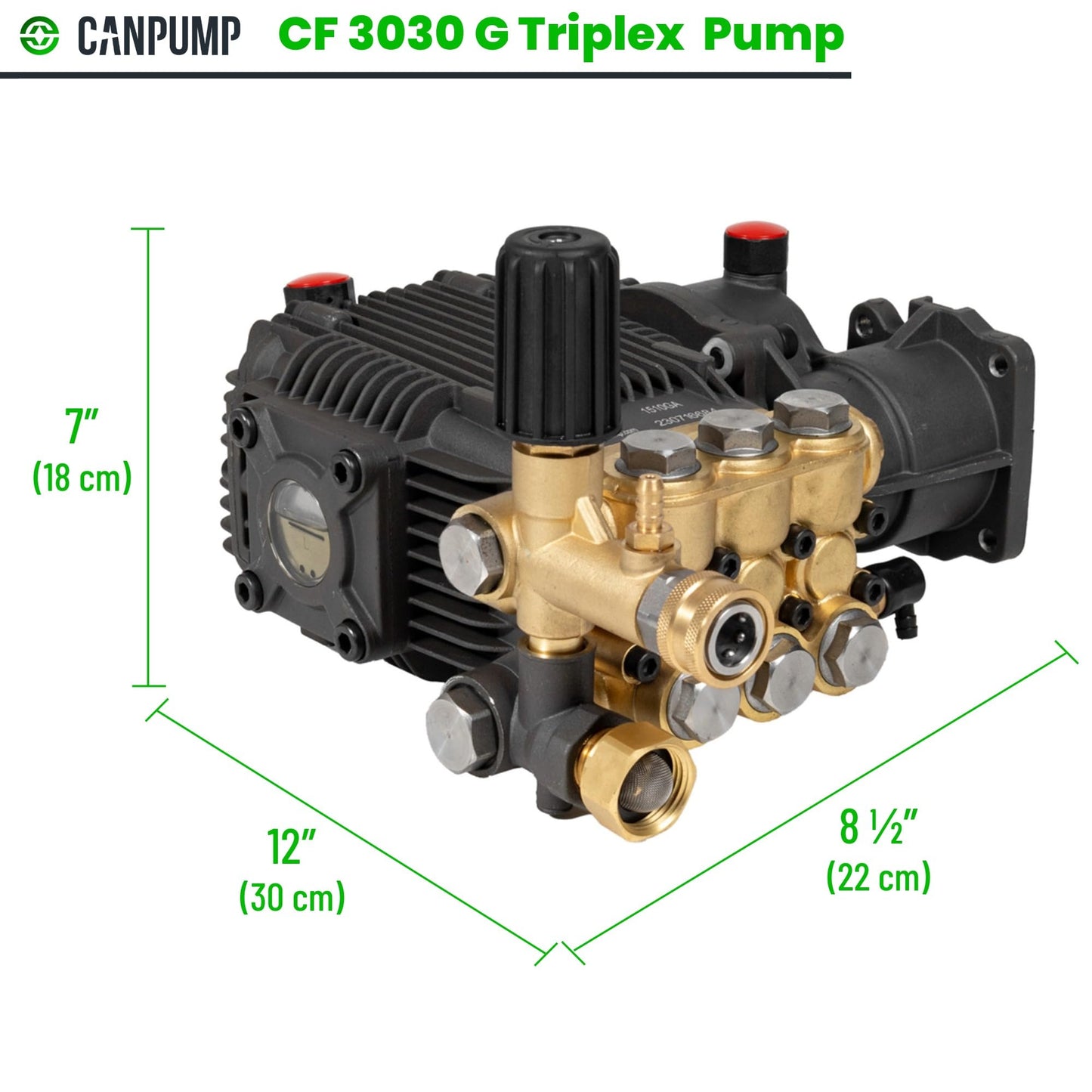 Canpump CF 3030 G: 3000 psi @ 3.1 US gpm Pressure Washer Pump with External Unloader (Easily Replaceable), 3/4-inch Gas Shaft, Horizontal Replacement Triplex Pump