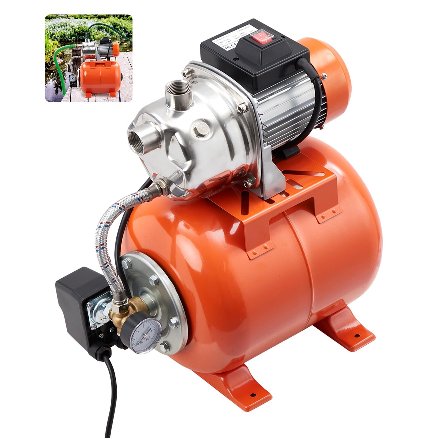 1.6HP Shallow Well Pump with Pressure Tank,1340 GPH Flow Rate, 115V Automatic Pressure Switch, Stainless Steel Well Pump for Home Irrigation, Lawn, Farm, Water Pressure Boosting,Winter Proof Design