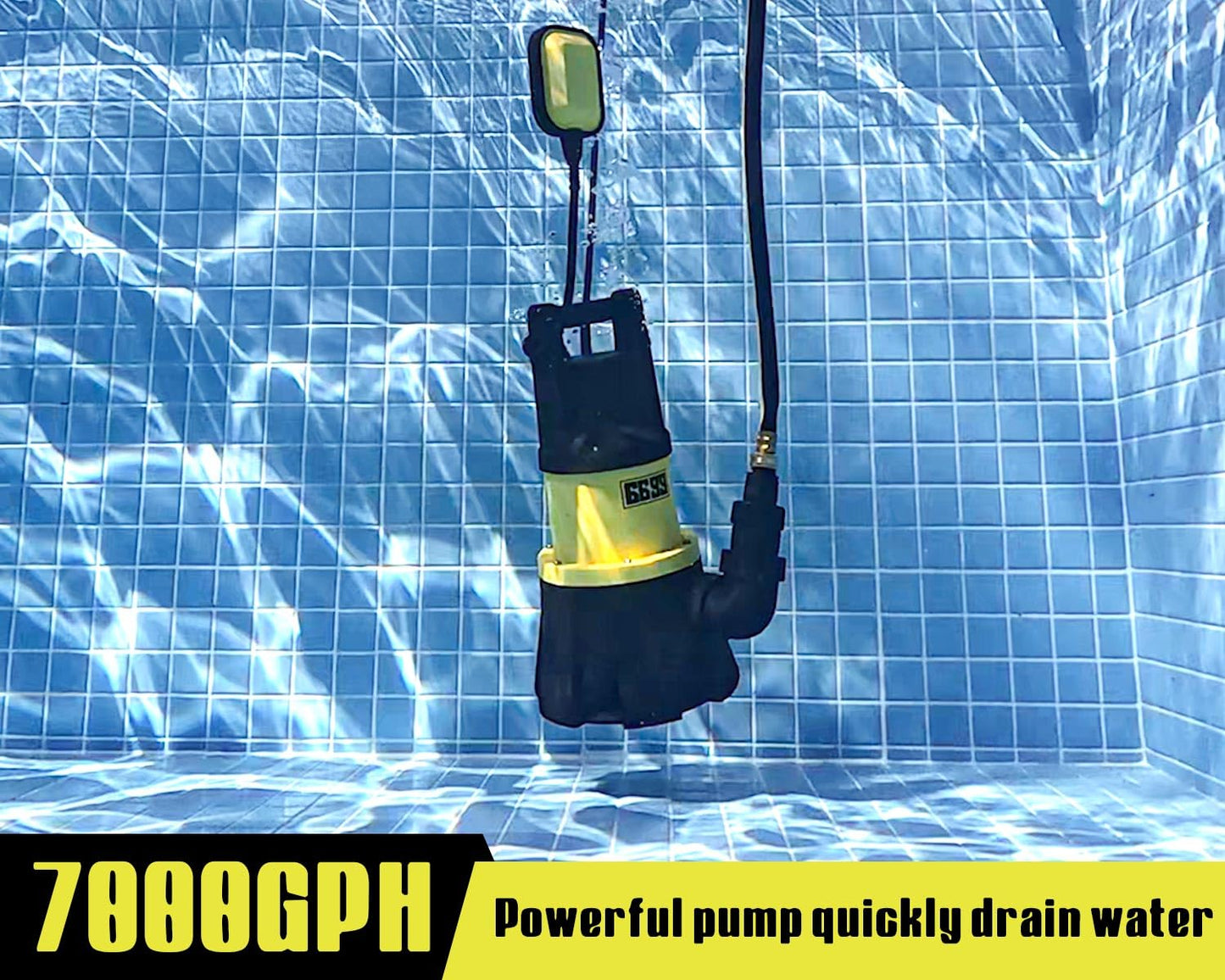 6699 Sewage Water Pump 7000GPH with Float Switch 1.5HP Submersible Sump Pump with 16FT Power Cord for Pool Draining, Flooded House, Sump Pit, Pond Water Removal