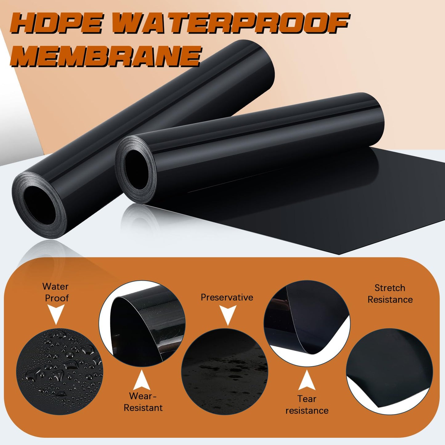 Pangda 8 Rolls 16 ft x 19.69 Inches Black Under Deck Drainage System Bulk HDPE Waterproofing Membrane Trough Black Rain Deck Drainage System Trough Unders Systems Outdoor for Underdeck Ceiling