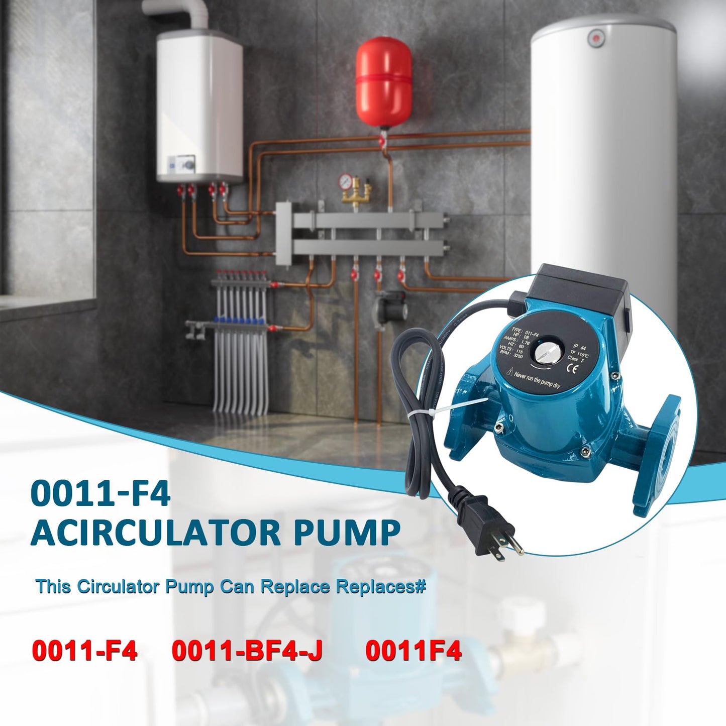 0011-F4 Hot Water Circulating Pump Cast Iron Cartridge 1/8 HP 0-31 GPM Flow Range Working Pressure 150 PSI Quiet Operation for High-Pressure Drop Boilers Heating/Home Replace# 0011-BF4-J