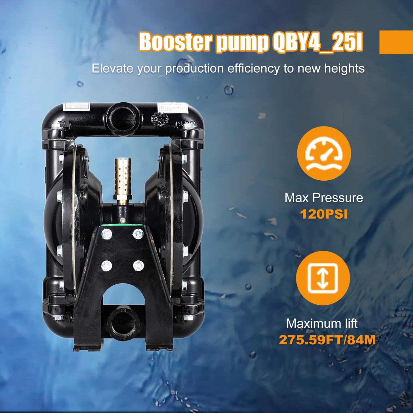 Cozyel Air-Operated Diaphragm Pump Double Diaphragm Pump 1 inch Inlet & Outlet, Dual Diaphragm Air Pump Aluminum 35 GPM Max 120PSI, QBY4-25L