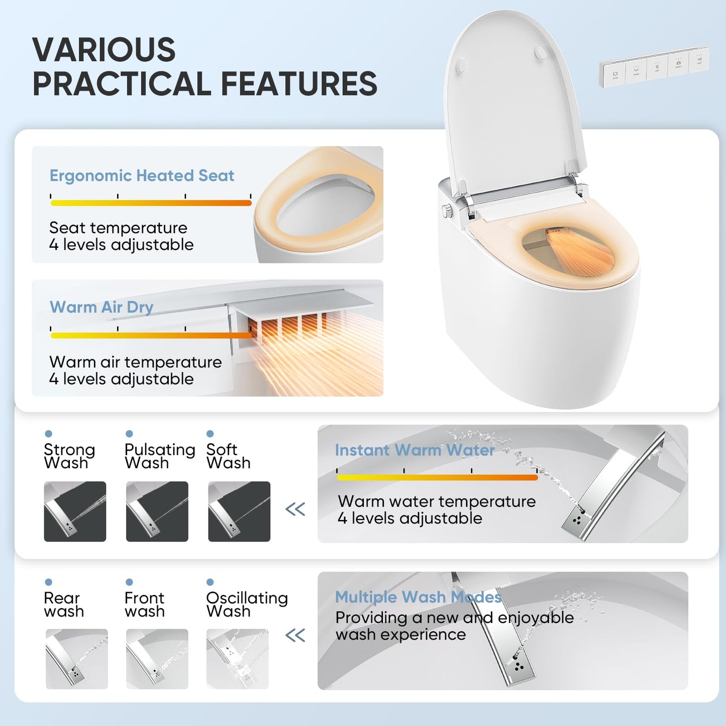 LEIVI Smart Toilet with Built-in Bidet Seat, Tankless Toilet with Auto Lid Opening, Closing and Flushing, Heated Seat, Digital Display, Remote Control, Elongated
