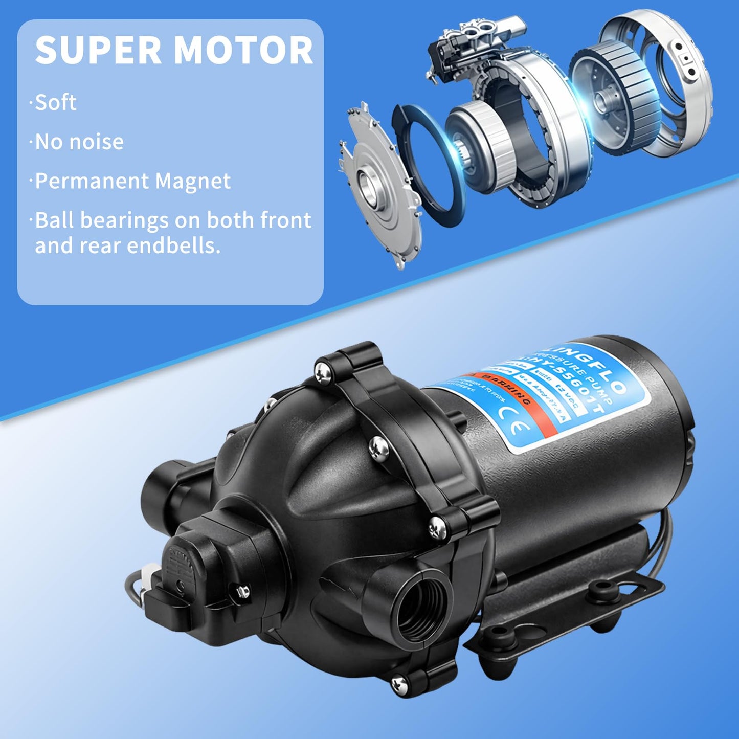 12V DC Diaphragm Pump - 5.5 GPM, 60 PSI Self-Priming, On-Demand Water Pump with Heavy Duty Pressure Switch, Operating Quiet, Ideal for RV, Boat, Marine