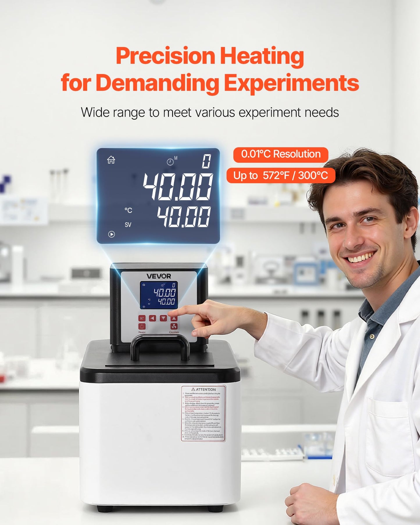 VEVOR Laboratory High-Temperature Circulating Oil Bath, Up to 300℃/572℉, 6 L Lab Constant Temperature Heating Tank, 0.1℃ High Precision, Internal and External Dual Circulation, for Laboratory
