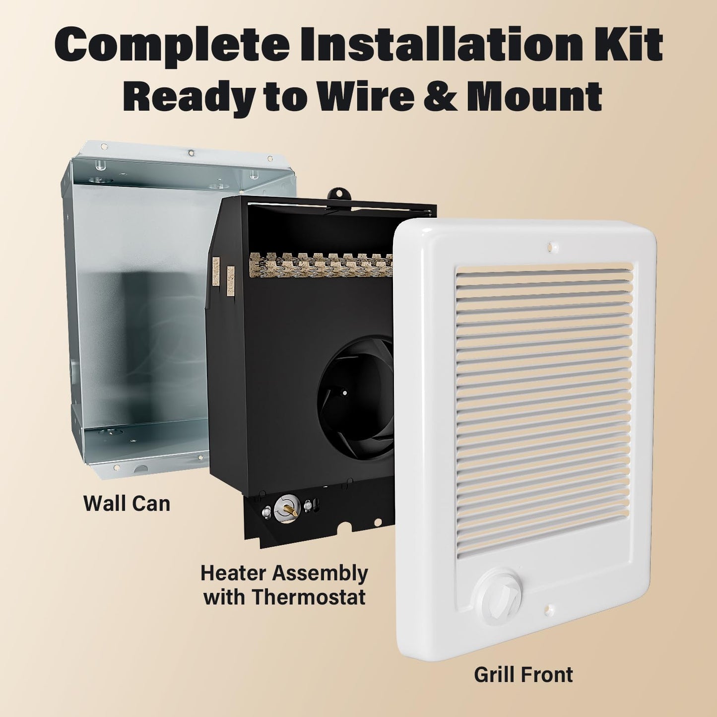 CSC152TW Electric Wall Heater with Thermostat (Part 67506) – 1500/1125W 240/208V 5120/3840 BTU, Dual-Power Recessed Heater with Quiet Fan, White for Medium/Large Spaces