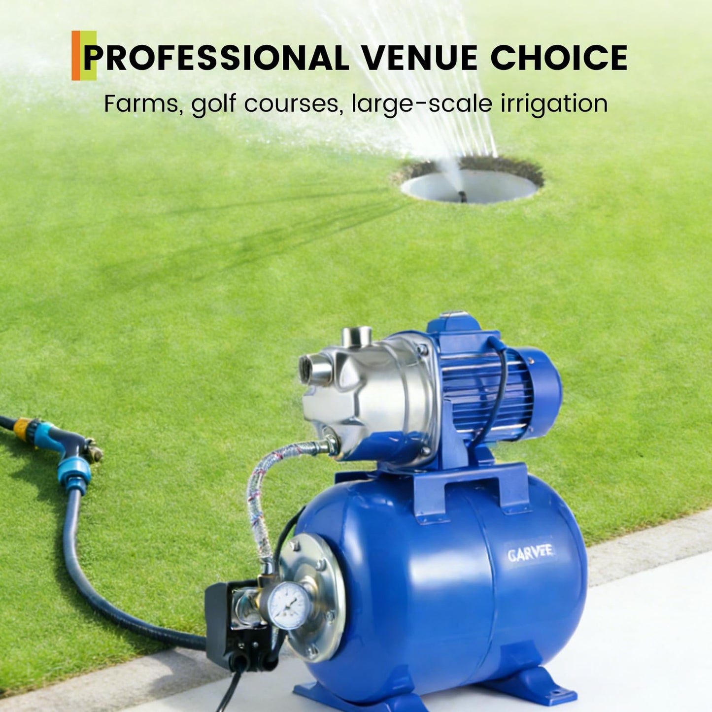 1HP Stainless Steel Shallow Well Pump with Pressure Tank – 130ft Max Lift, 20ft Suction Lift, Automatic Pressure Switch, Water Transfer & Irrigation Combo for Farm, Cabin & Home Use