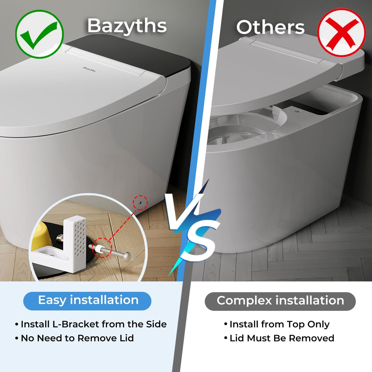 Bazyths Smart Toilet with Bidet Built in Tank, Auto Open Close Lid, Heated Seat Foot Sensor, Rear & Feminine Wash Warm Water Air Dryer Self Cleaning, 12" Rough In, One-Piece Elongated (ZY695A)