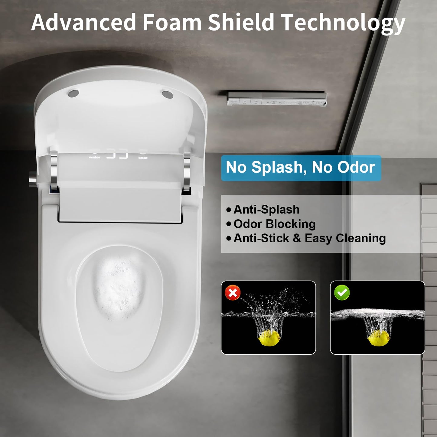 Smart Toilet with Bidet Built in, Bidet Toilet with Heated Seat and Night Light, One Piece Toilet for Bathroom, UV-C light, Foam Shield, Dual Flush - Manual Lid/Seat