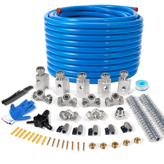 3/4"×100&200&300ft Compressed Air Line Kit for Shop/Garage, Hdpe-Aluminum Rapid Air System Includes Right Angle Fittings and Tee Fittings, Compressed Air Piping System Leak Proof&Easy to Install