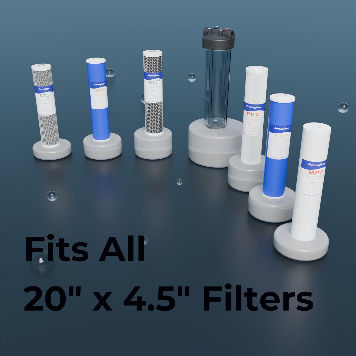Purcooflow 20" x 4.5" Whole House Water Filter Housing – 1" NPT Stainless Steel Ports, Heavy Duty Clear Filter Sump – Double O-Ring Leak-Proof with Pressure Release Valve – Fits All 20x4.5 Filters
