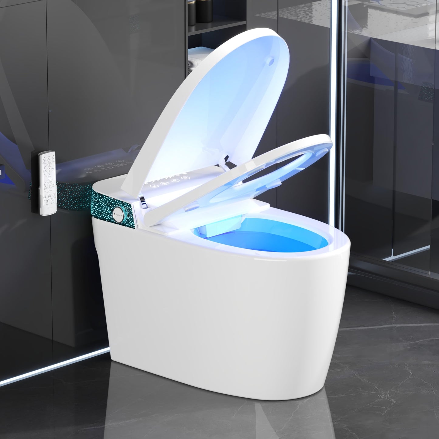 Smart Toilet with Bidet Built In, Modern Tankless Bidet Toilet with Auto Open/Close, Self-cleaning, Instant Warm Water&Dry, Heated Seat, One-Piece Toilet with Night Light, Auto Flush