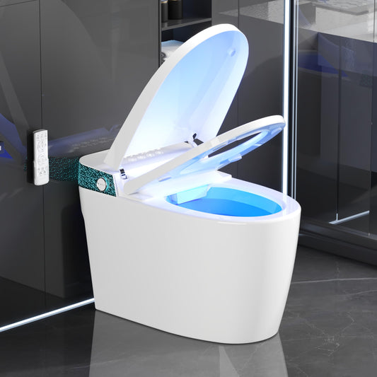 Smart Toilet with Bidet Built In, Modern Tankless Bidet Toilet with Auto Open/Close, Self-cleaning, Instant Warm Water&Dry, Heated Seat, One-Piece Toilet with Night Light, Auto Flush