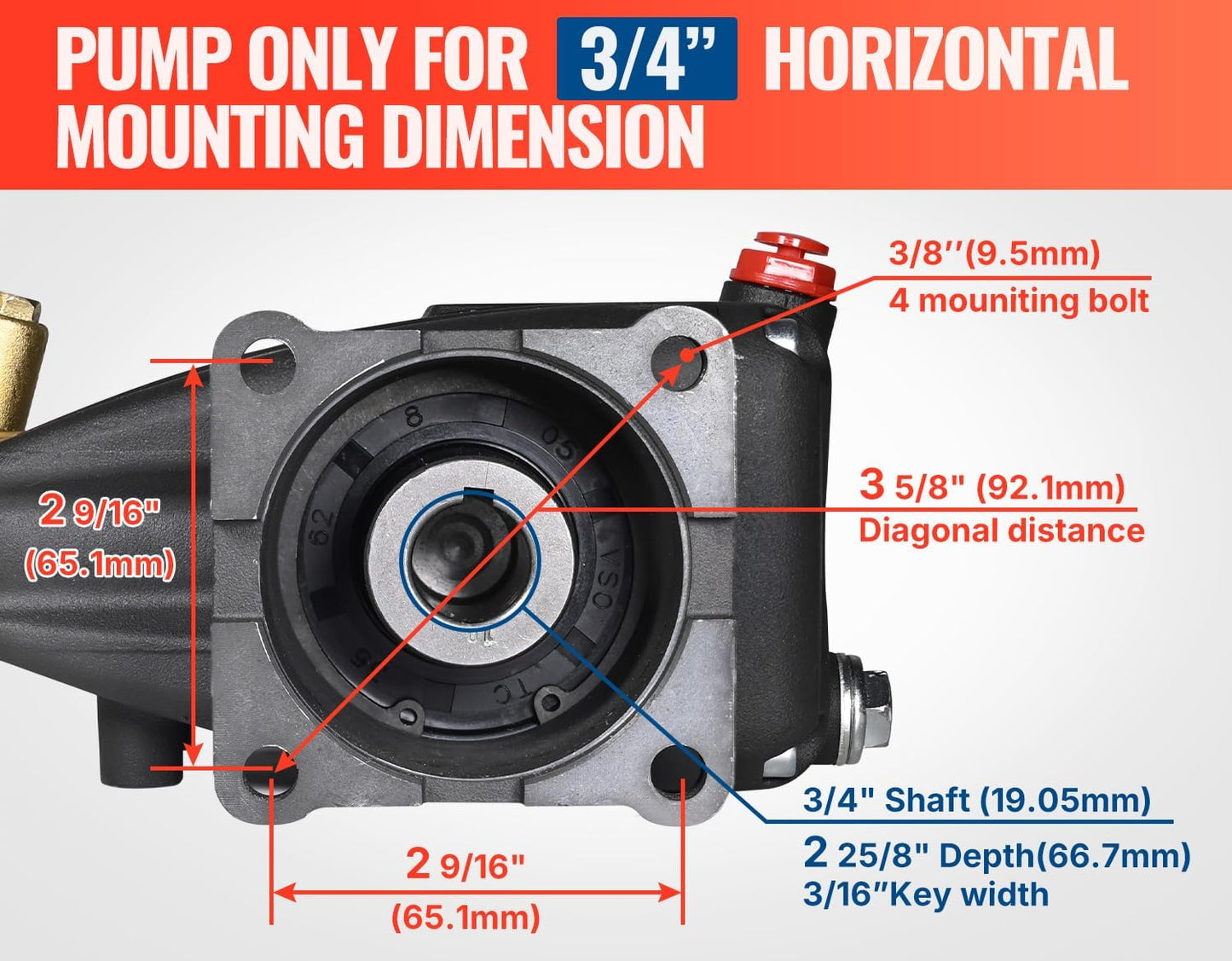 YAMATIC Horizontal Triplex Pressure Washer Pump 3/4" Shaft 2800-3700 PSI @ 2.5 GPM 5-8 HP Replacement Pump Compatible with Honda GC190 GX200 Simpson 90036 40224 40225 40226 Santoprene 41182
