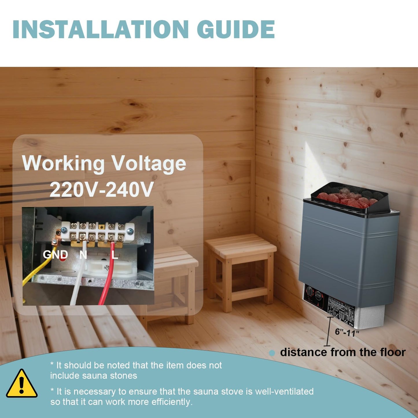 Vanbolt Sauna Heater-Electric Sauna Heaters 220V 9KW，Dry Sauna Heater with Built-in Controller，Suitable for SPA Houses,Home,Hotels Dry Saunas Built-in Controller,Suitable 420 Cu.Ft (9KW 220V)