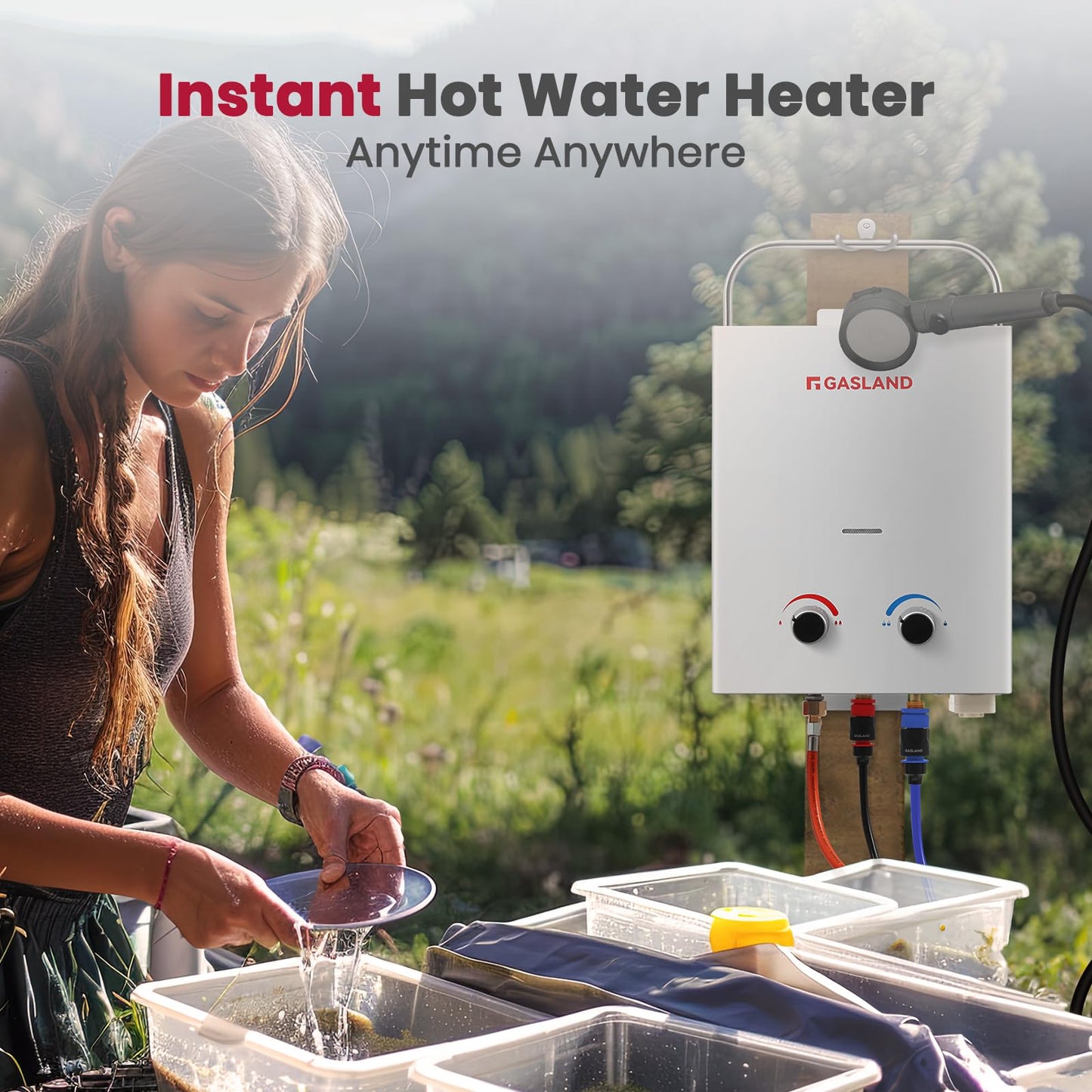 GASLAND 5L 1.32GPM Portable Propane Tankless Water Heater with 1.32GPM Water Pump and Pipe Strainer,AS132 PRO