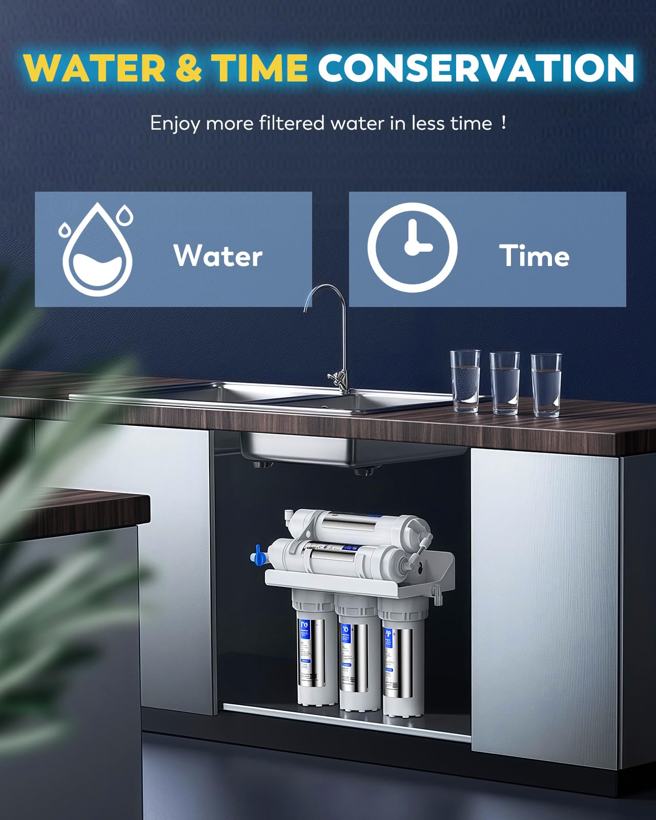 Moonshan 200GPD Booster Pump for RO System Complete Kit Suitable for Home Reverse Osmosis Water Filter System Quick-Connection Design High Pressure Switch Pressure Adjustable (8800)