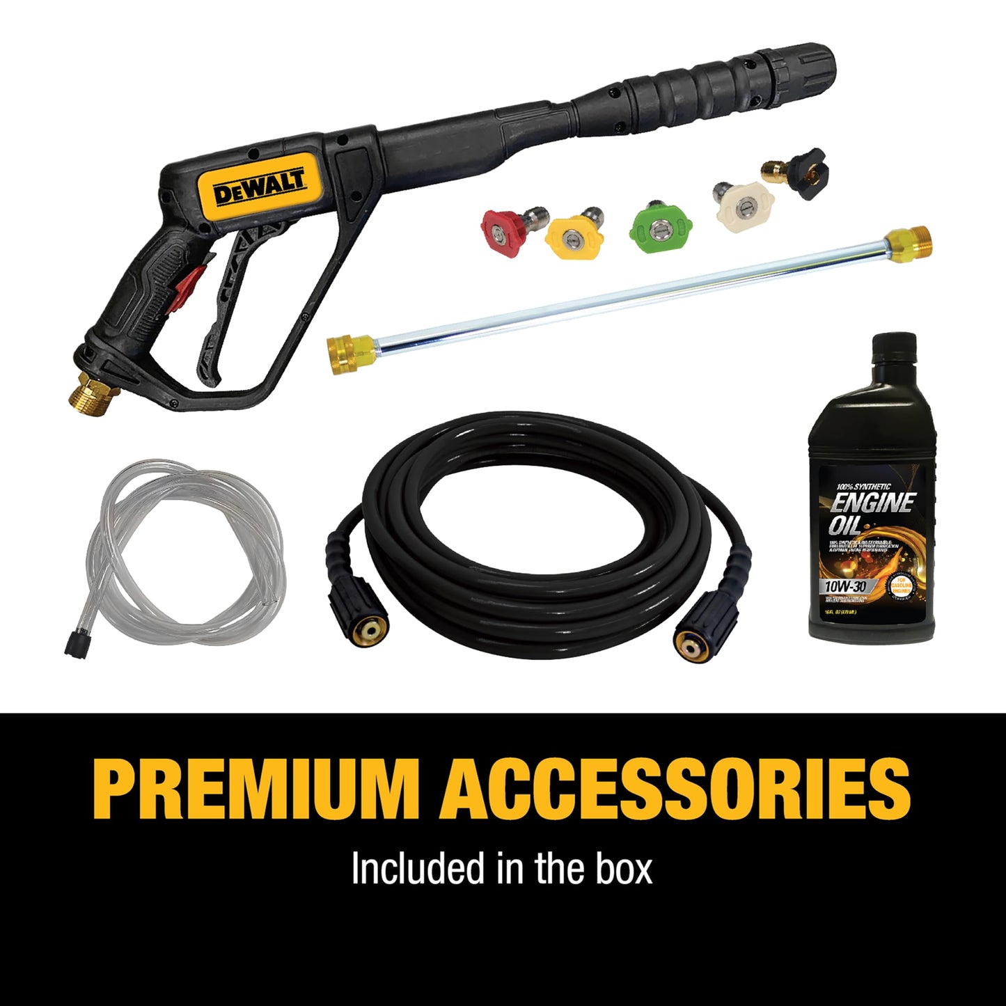 DeWalt 3300 PSI Gas Pressure Washer, 5 Nozzles, Spray Gun, Wand, 25-ft. Hose, DXPW3300-S, 49-State