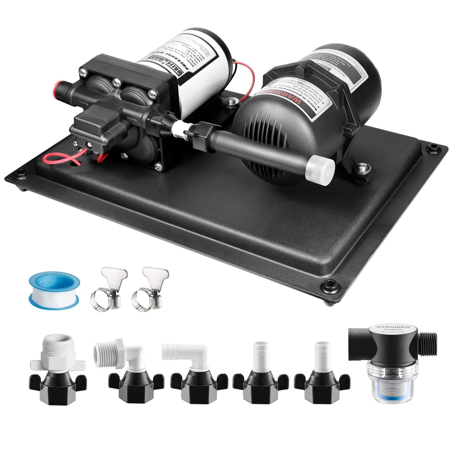 WASSERMANN 12V RV Water Pump and Accumulator Tank System, 3.0GPM 55PSI Self Priming Water Diaphragm Pump with 0.75L 10 PSI Pre-Pressurized Accumulator Tank, Pressure Switch, for Boat Garden RV Camping