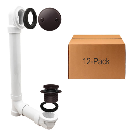Westbrass D4932-12-12 1-1/2" x 12" Bath Waste & Overflow Assembly with Two-Hole Faceplate Cover and Tip-Toe Drain Plug - Sch. 40 PVC, Oil Rubbed (12-Pack)