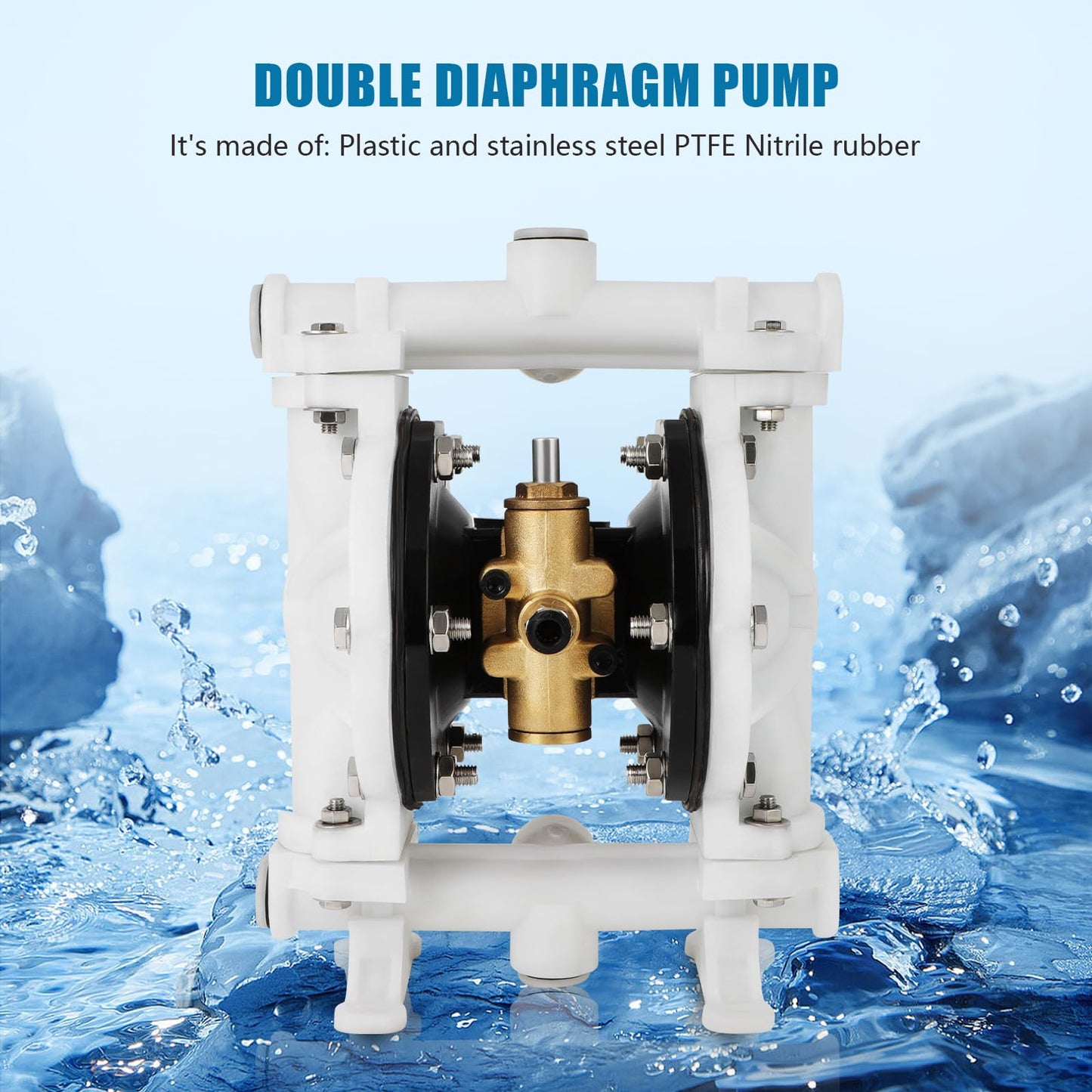 Air-Operated Double Diaphragm Pump, Pneumatic Waste Oil Transfer Pump for Chemicals, Polypropylene, Nitrile Rubber, and Stainless Steel (1/2 Inch Inlet)