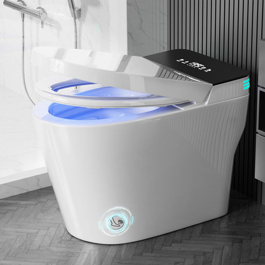 WITMYA Smart Toilet with Bidet Built In, One Piece Bidet Toilet with Auto Dual Flush, Foam Shield, Modern Elongated Tankless Toilet with Foot Sensor, Heated Bidet Seat, Warm Water & Dryer,LED Display