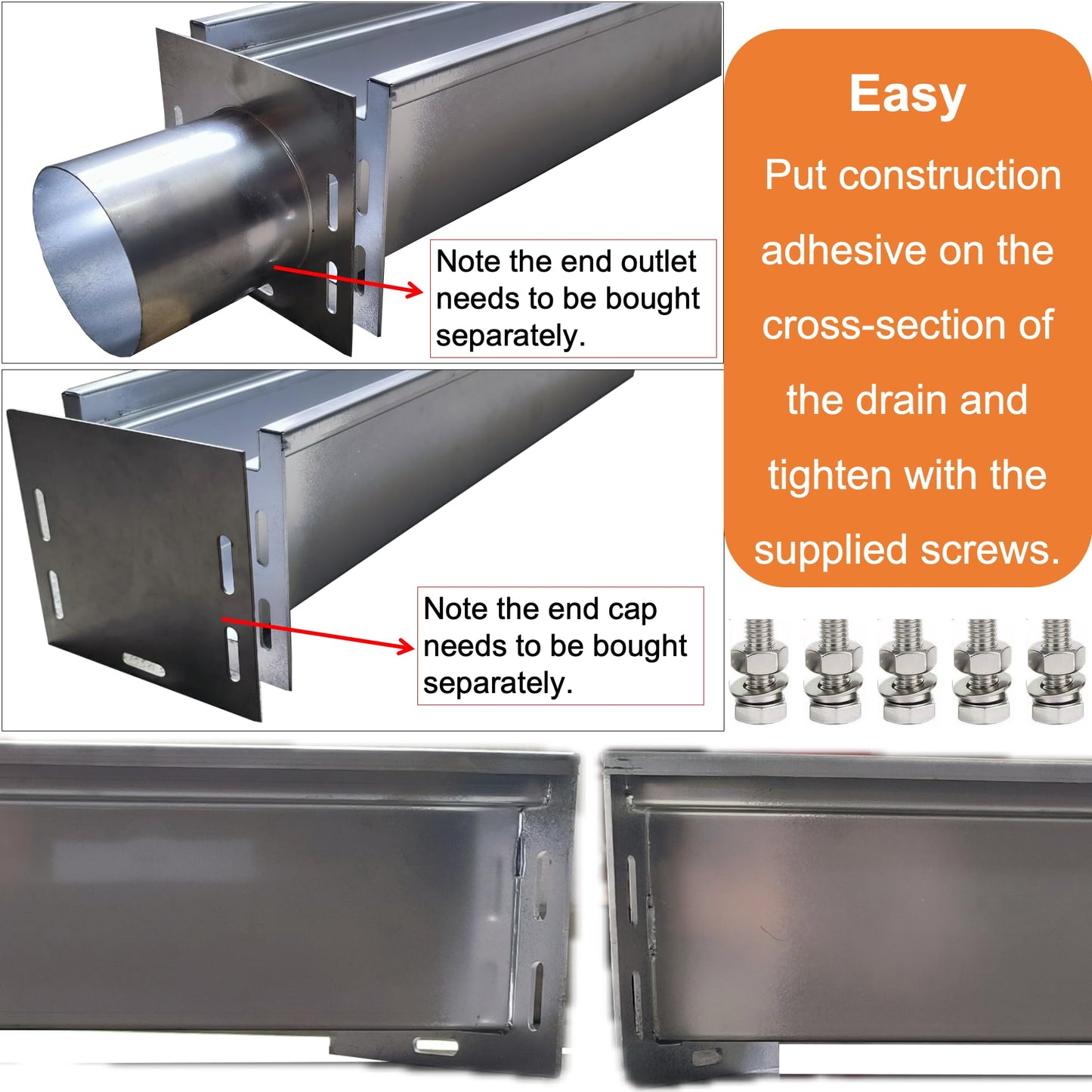 DuuMuut 304 Stainless Steel Channel Drain with Galvanized Steel Grate 39.4x5.9x5.5 in, B-Class 28100 lbs Heavy-Duty Drain Kit for 3" Pipe, Trench Drainage System for Outdoor, Driveway, Garage, Yard