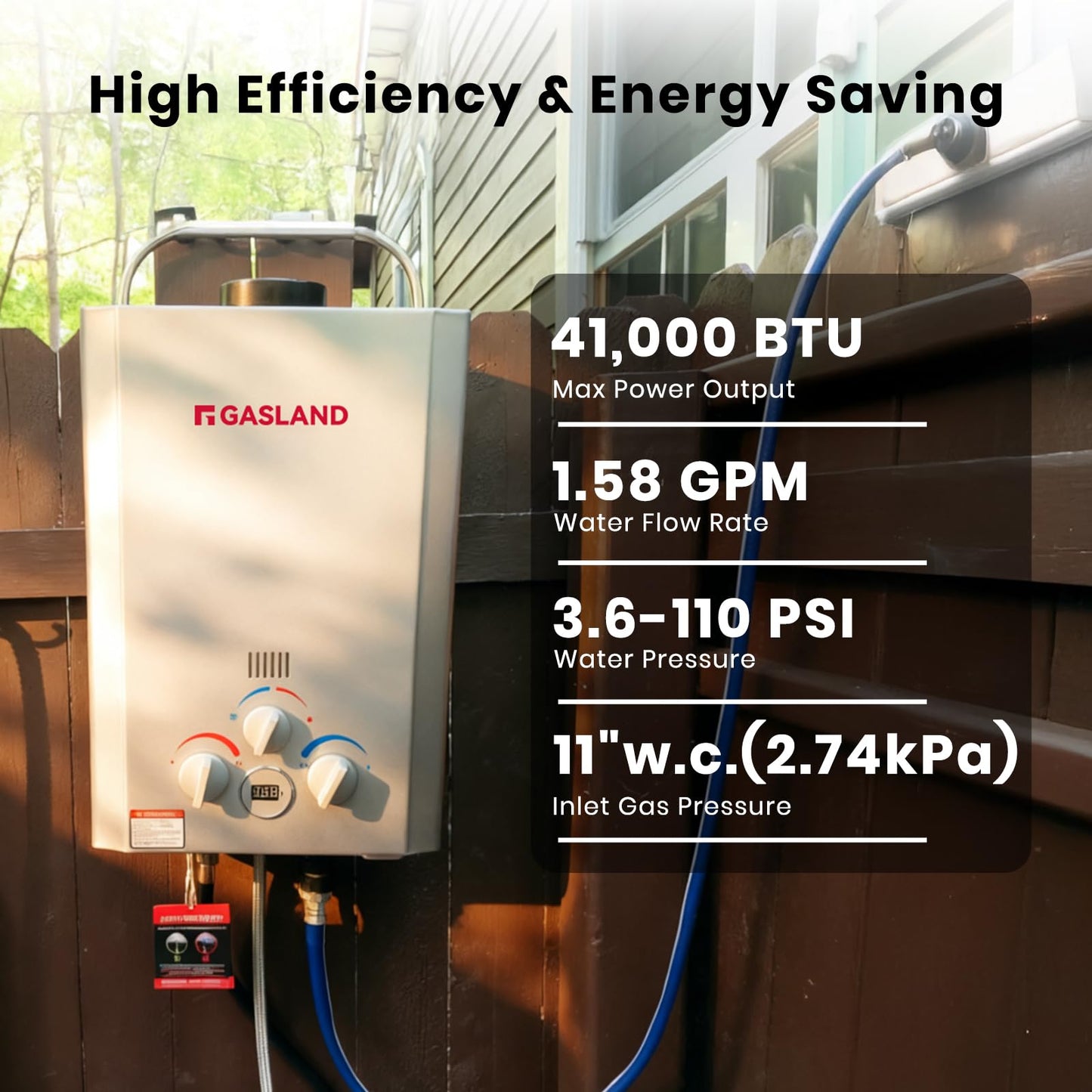 GASLAND BE158S Tankless Water Heater Propane – CSA Certified, 41,000 BTU, 1.58 GPM, Digital Display & Multi-Protection Portable Hot Water Heater for Camping, RV, Off-Grid & Outdoor Showers
