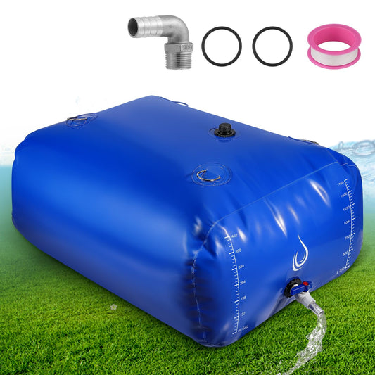 LANUEVA 528 Gal/2000L Portable Water Storage Bladder, 1000D PVC Foldable Water Tank with Spigots and Overflow Kit, Water Storage Containers for Emergency Water, RV, Irrigation&Camping (Blue, 2000L)