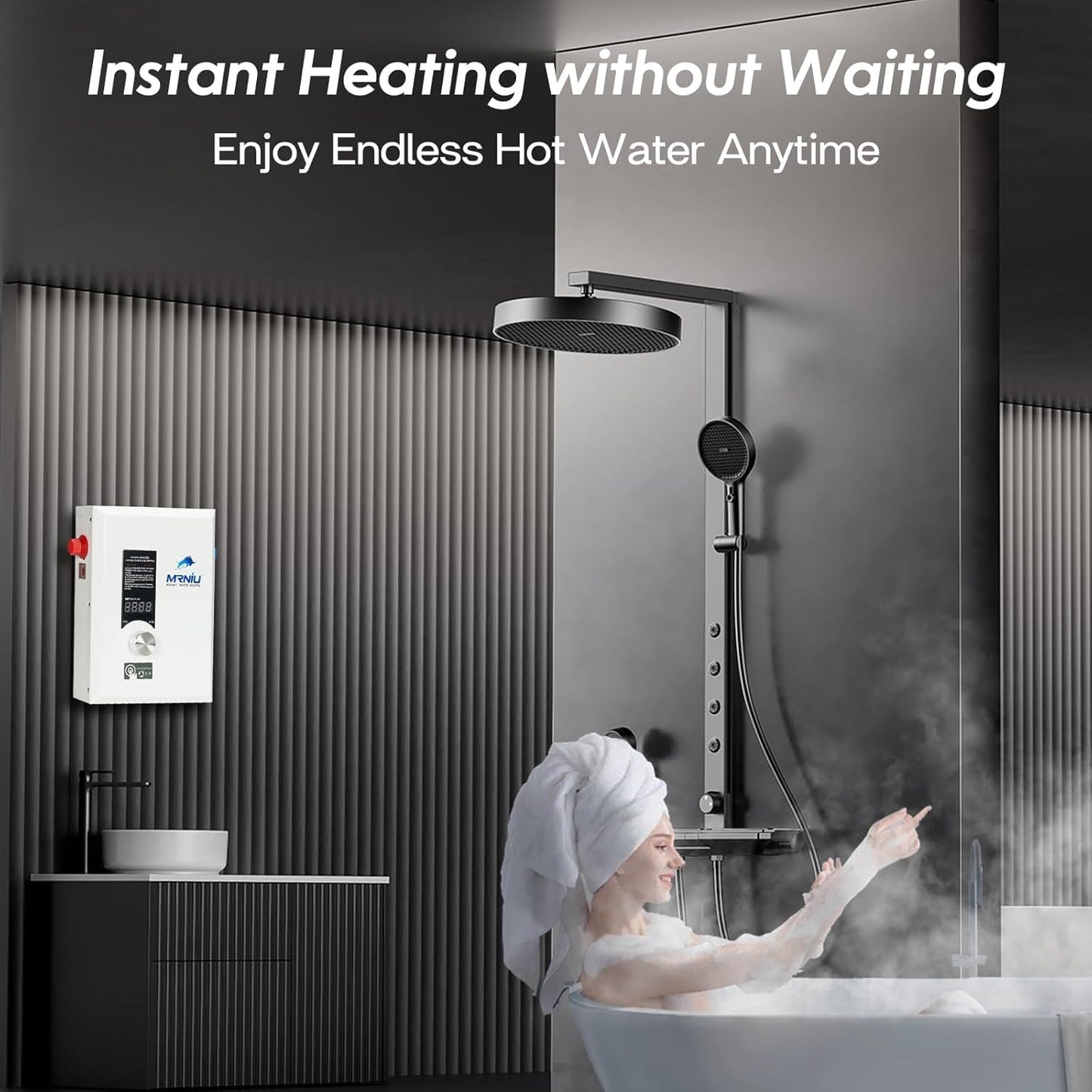 240V Tankless Water Heater, 27kW Electric Instant Hot Water Heater with LED Temperature Display, On-Demand Endless Hot Water for Whole House Shower, Space-Saving Design for Residential Use
