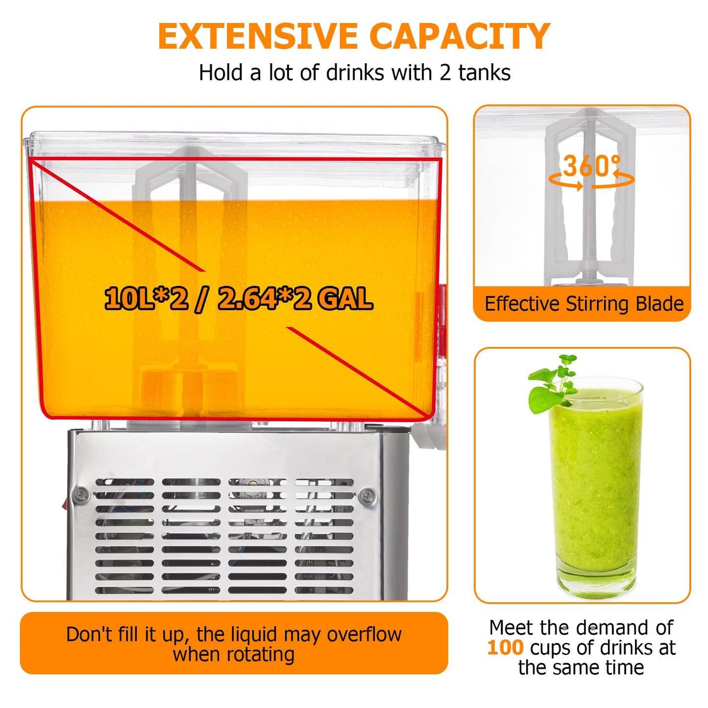 Commercial Beverage Dispenser, Towallmark 2 Tanks 5.28 Gallon 20L Commercial Juice Dispenser, 10 Liter Per Tank, 280W Stainless Steel Food Grade Ice Tea Drink Dispenser with Thermostat Controller