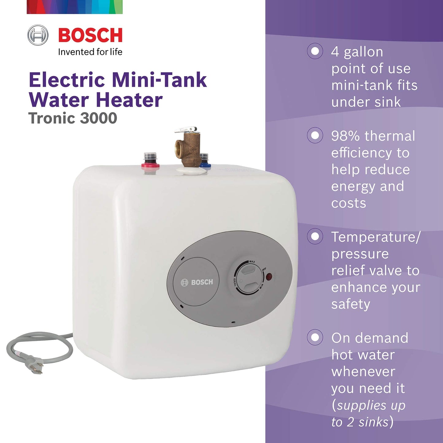Bosch Electric Mini-Tank Water Heater Tronic 3000 T 4-Gallon (ES4) - Eliminate Time for Hot Water & SHURflo 182-200 Pre-Pressurized Accumulator Tank,Black, 9.1" x 4.8" x 3.8"