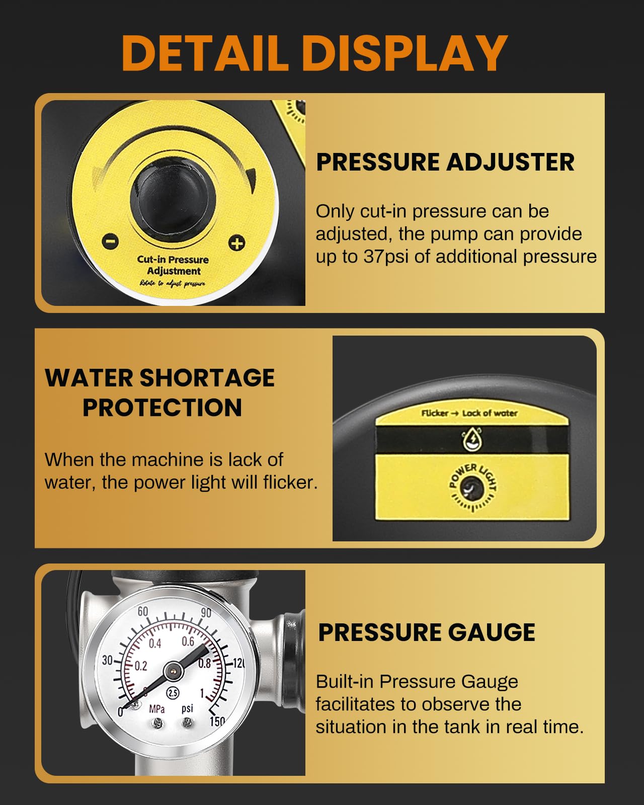 Moonshan 3/4 HP Shallow Well Booster Pump with Pressure Tank 1050GPH Auto ON/OFF Water Pressure Booster Self-Priming Stainless Steel Automatic Booster System for Whole House, Garden, Lawn