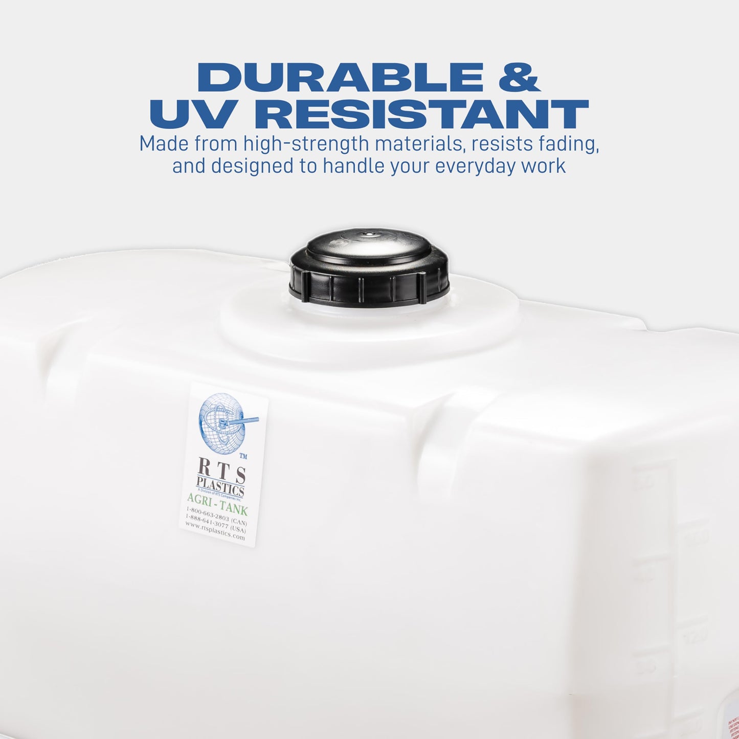RTS Plastics Rotomolded Polyethylene PCO-50 Gallon Tank for Water and Non-Flammable Liquids with Molded Grad Strip and Siphon Elbow