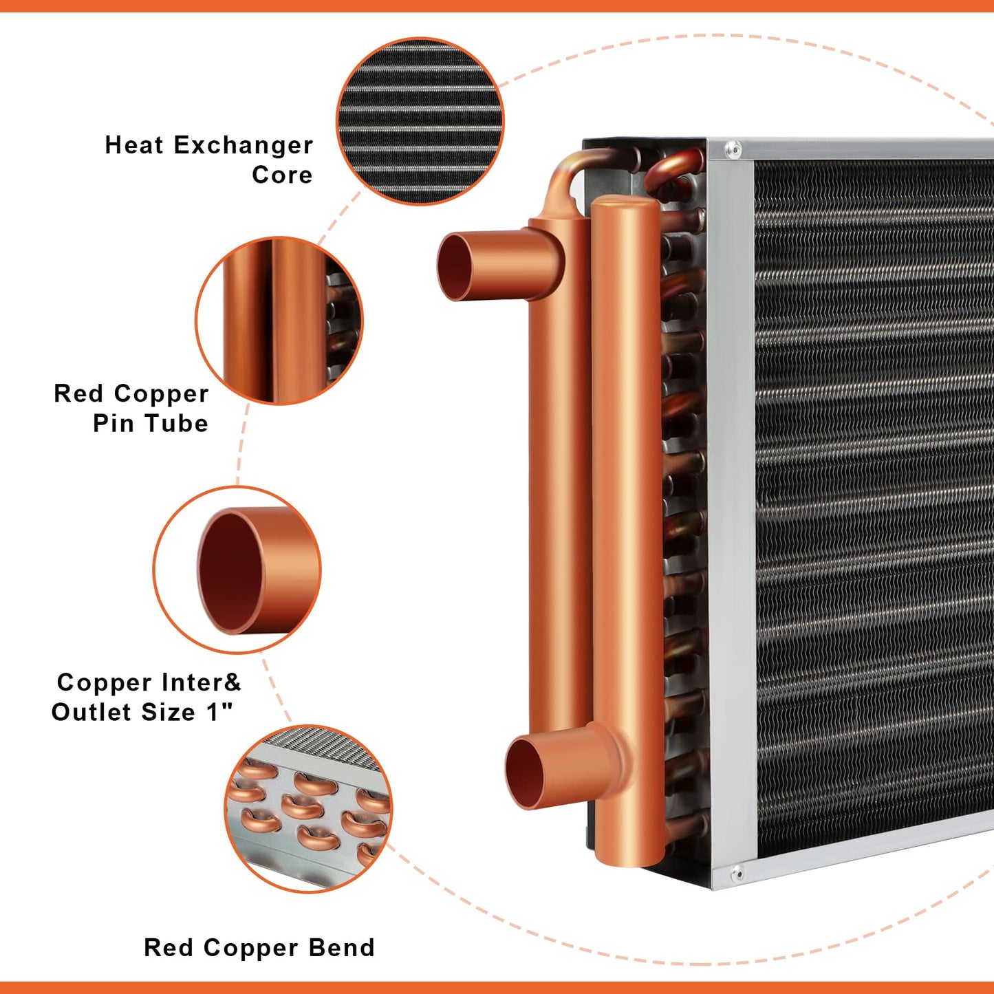 12 x 15 Heat Exchanger Water To Air, Copper Ports for Outdoor Wood Furnaces, Residential Heating and Cooling, and Forced Air Heating