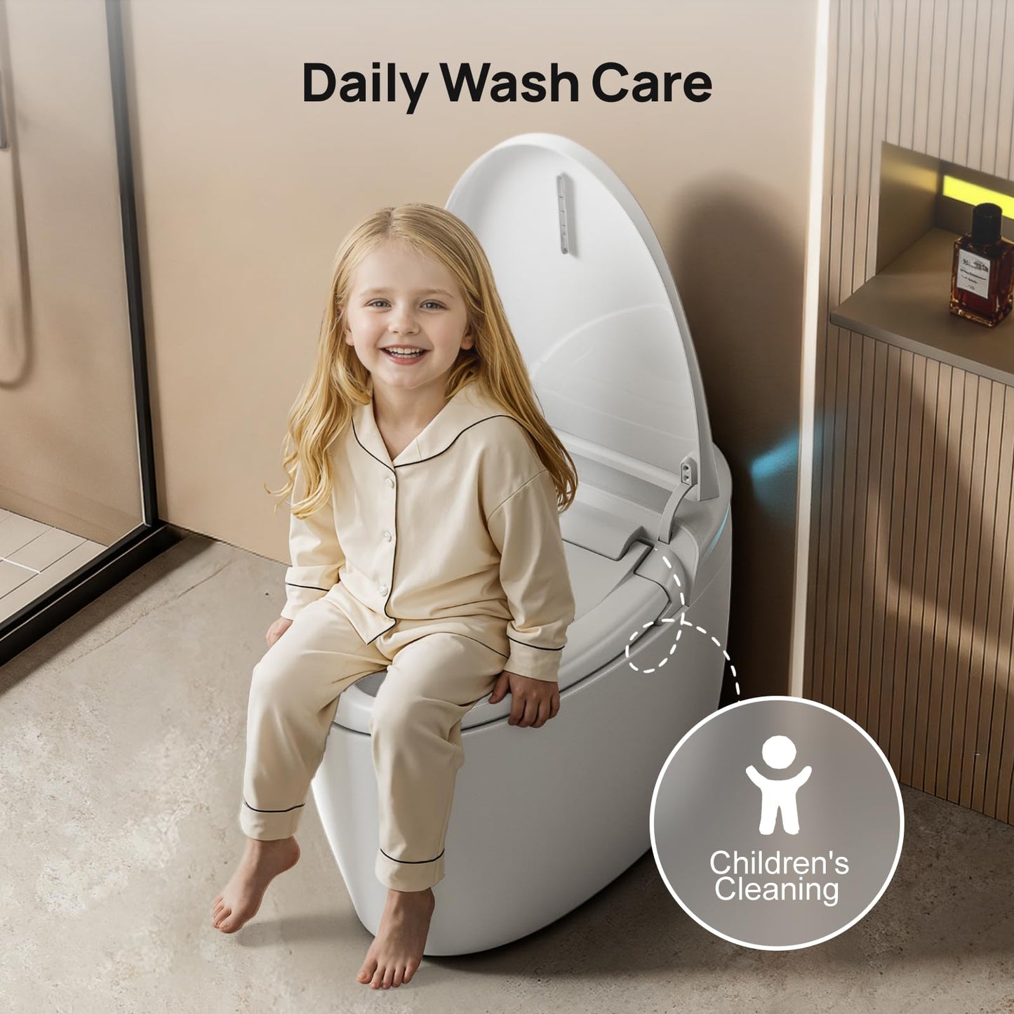 Smart Toilet with Bidet Built-in: Bidet Toilet with Washing Child Friendly Modes, Toilet Bidet with Heated Seat, One Piece Toilet with Warm Water, Dryer, Remote, Foot Sensor, Auto Flush Lid&Seat