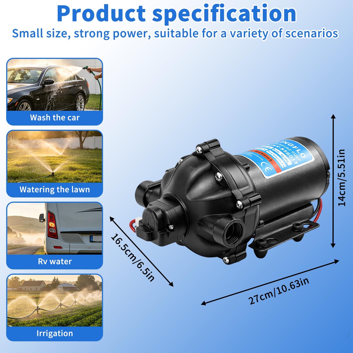 12V DC Diaphragm Pump - 5.5 GPM, 60 PSI Self-Priming, On-Demand Water Pump with Heavy Duty Pressure Switch, Operating Quiet, Ideal for RV, Boat, Marine