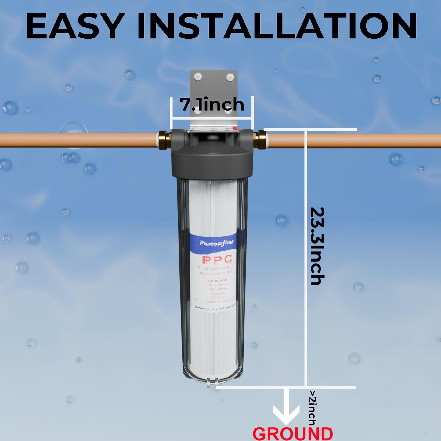 Purcooflow 20" x 4.5" Whole House Water Filter Housing – 1" NPT Stainless Steel Ports, Heavy Duty Clear Filter Sump – Double O-Ring Leak-Proof with Pressure Release Valve – Fits All 20x4.5 Filters